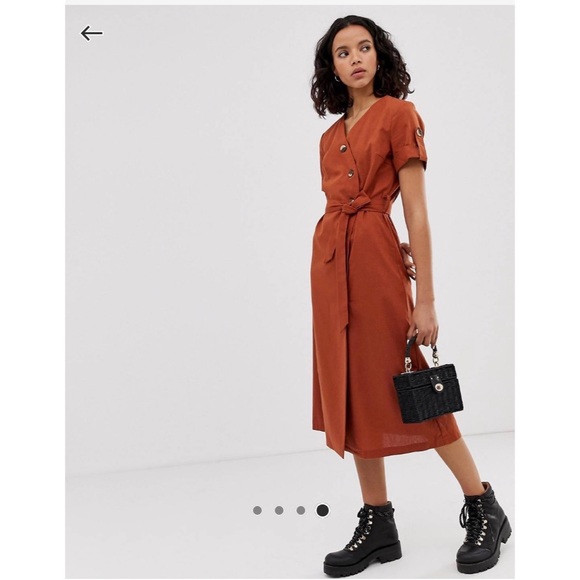 ASOS Button detail safari linen midi dress - Picture 1 of 5